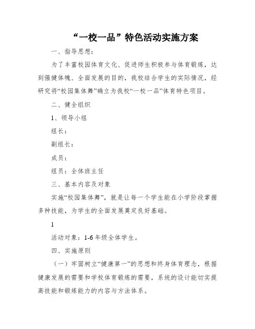 “一校一品”特色活动实施方案