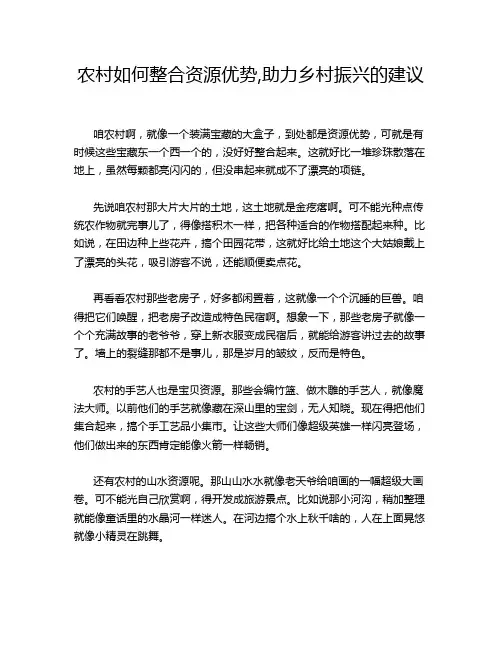 农村如何整合资源优势,助力乡村振兴的建议