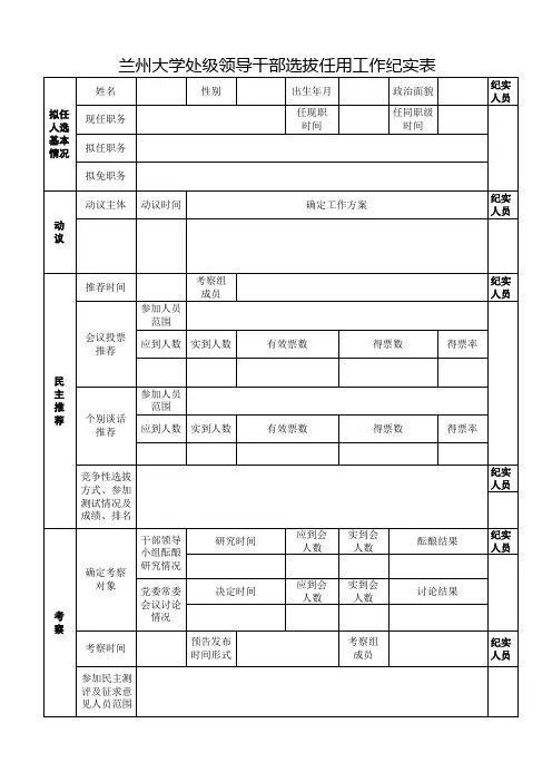 推荐-兰州大学处级领导干部选拔任用工作纪实表 精品