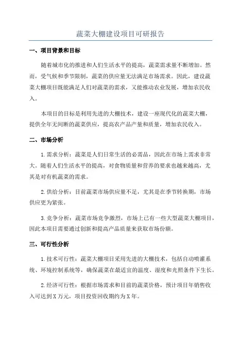 蔬菜大棚建设项目可研报告