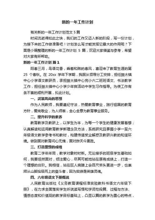 有关新的一年工作计划范文5篇