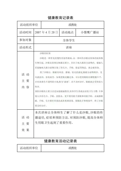 健康教育活动记录表