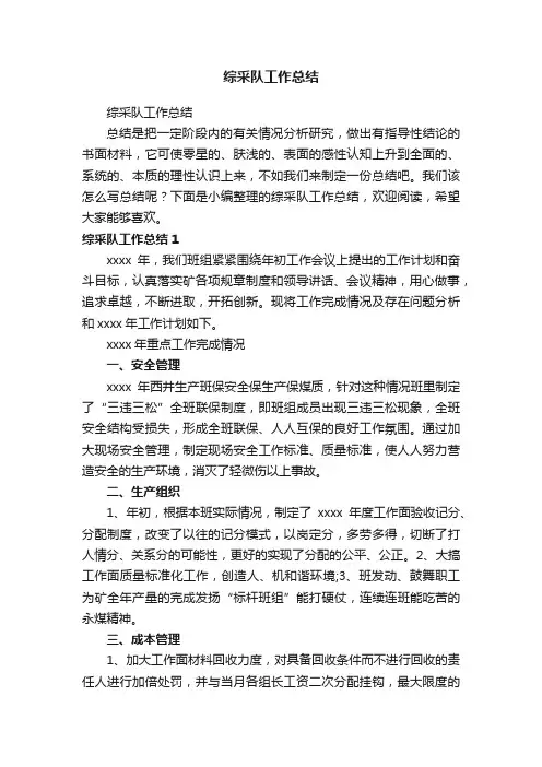 综采队工作总结