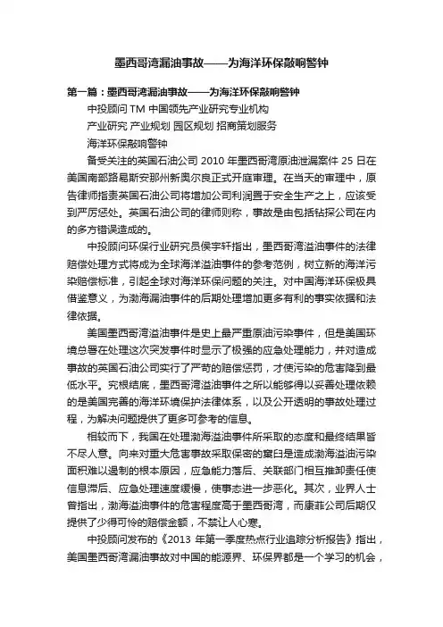 墨西哥湾漏油事故——为海洋环保敲响警钟