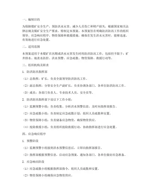 煤矿防洪防汛专项应急预案