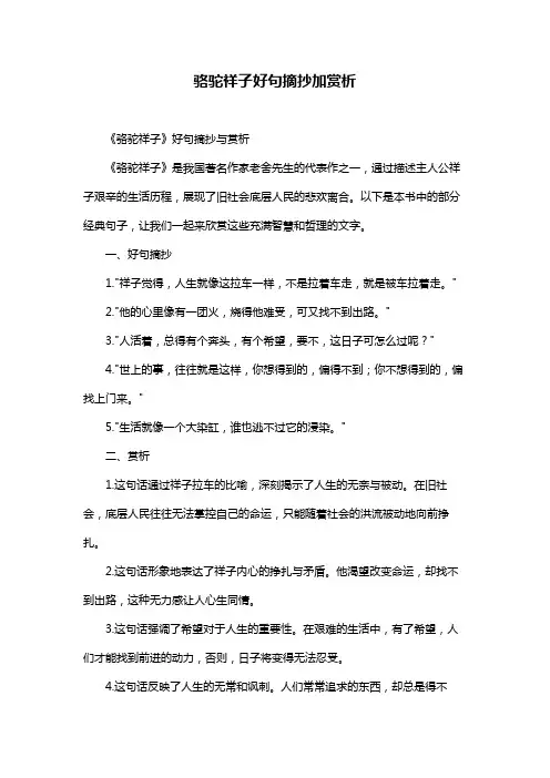 骆驼祥子好句摘抄加赏析