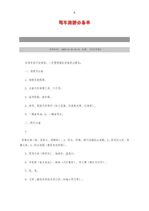 《驾车旅游必备单》word版