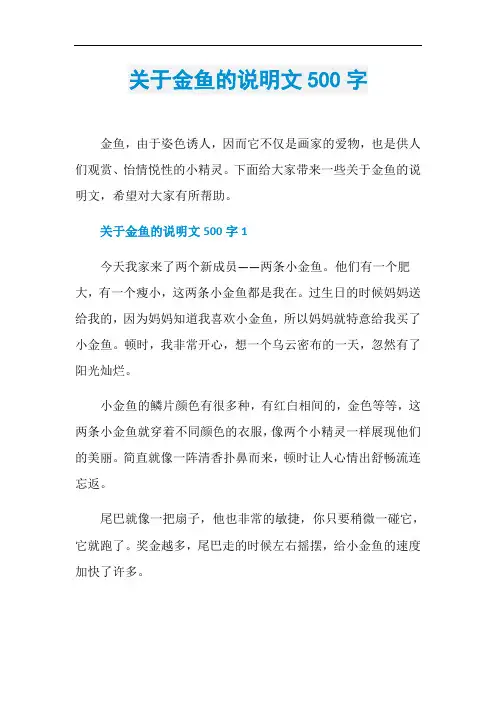关于金鱼的说明文500字