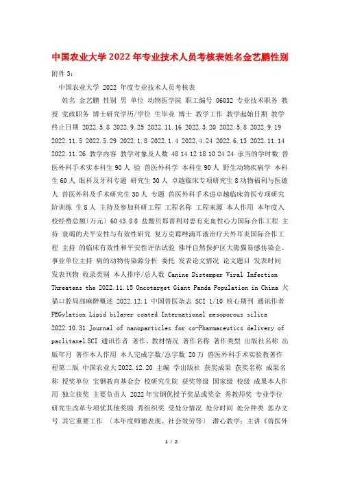 中国农业大学2022年专业技术人员考核表姓名金艺鹏性别
