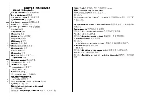 人教版七年级英语下册第单十二单元知识点总结
