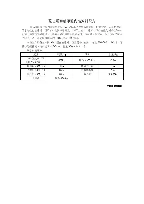 聚乙烯醇缩甲醛内墙涂料配方