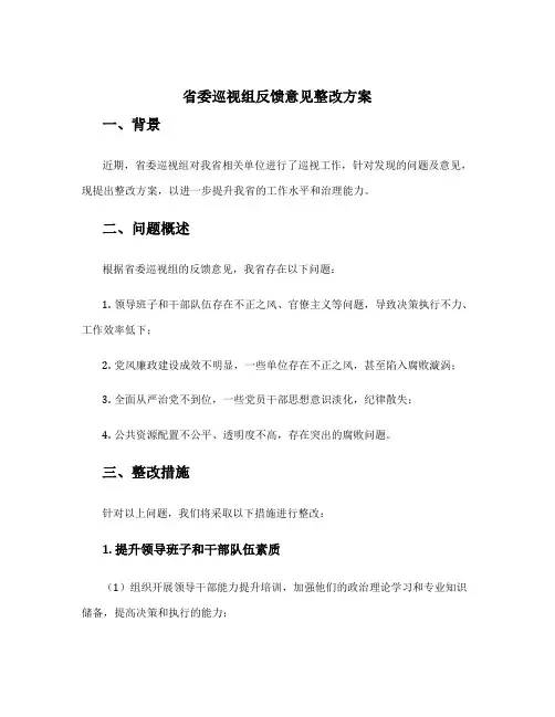 省委巡视组反馈意见整改方案