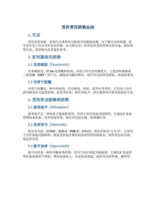 男科常用药物总结