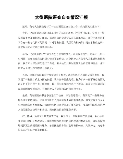 大型医院巡查自查情况汇报