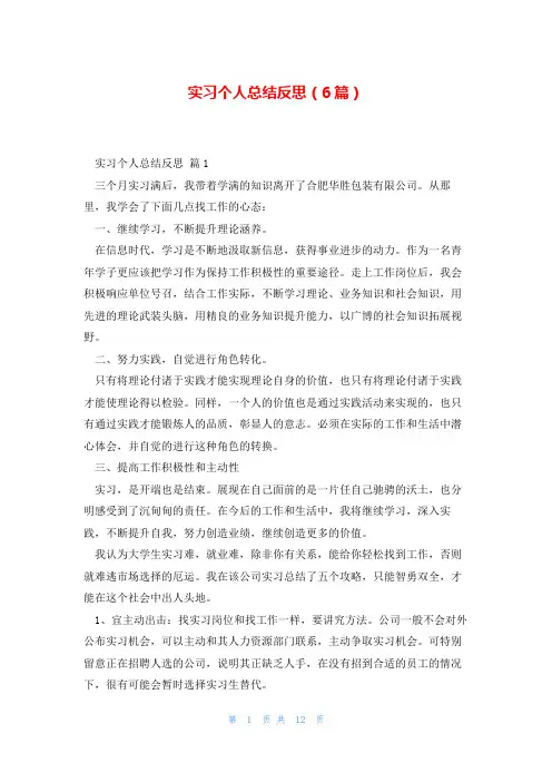 实习个人总结反思(6篇)