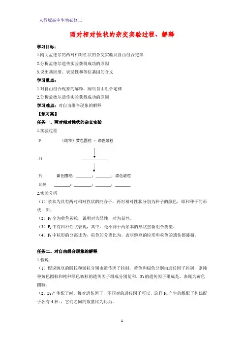 高中生物必修二学案13：1.2.1 两对相对性状的杂交实验过程、解释