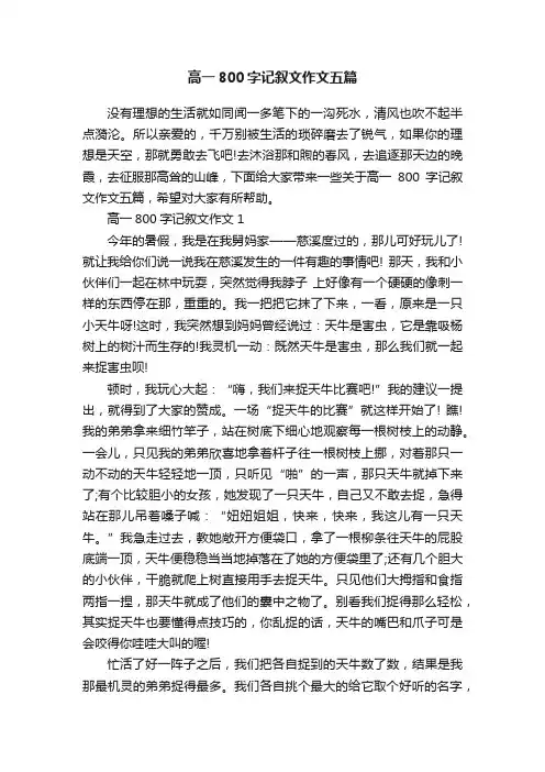 高一800字记叙文作文五篇