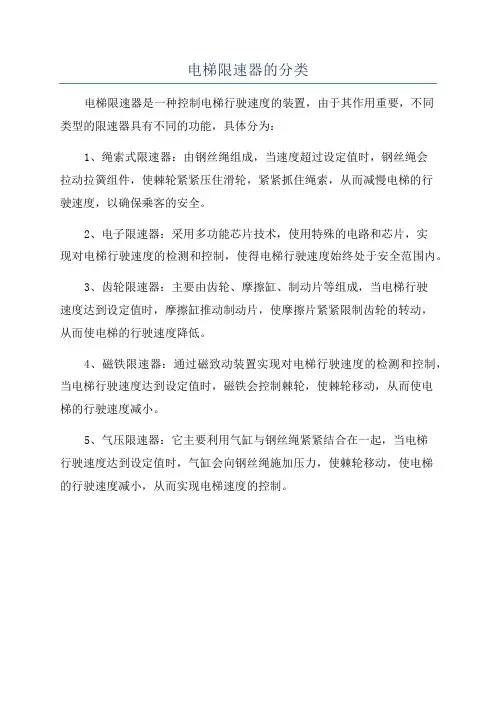 电梯限速器的分类