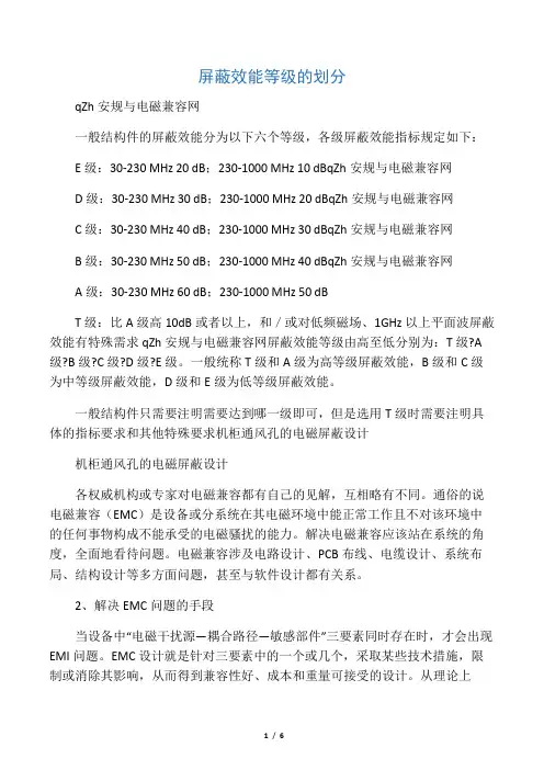 屏蔽效能等级的划分