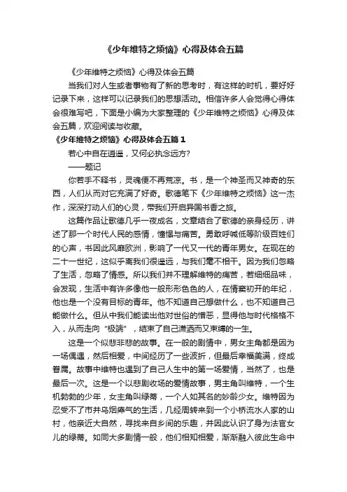 《少年维特之烦恼》心得及体会五篇