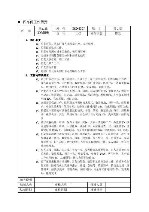 动力车间岗位职责