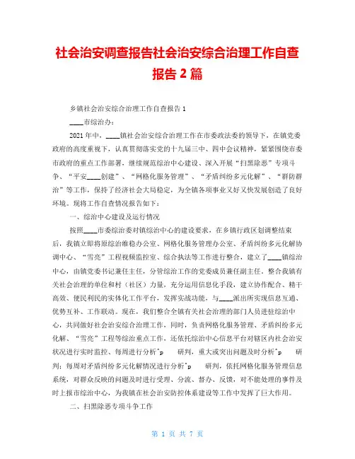 社会治安调查报告社会治安综合治理工作自查报告2篇