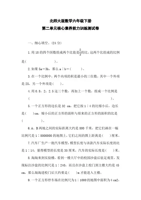 北师大版数学六年级下册第二单元核心素养能力训练测试卷
