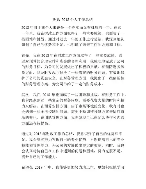财政2018个人工作总结