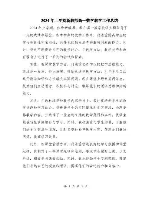 2024年上学期新教师高一数学教学工作总结
