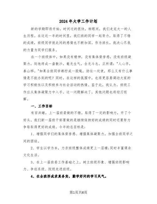 2024年大学工作计划(三篇)