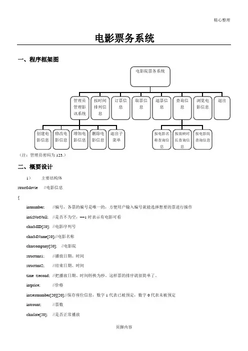 c语言电影票务系统设计说明