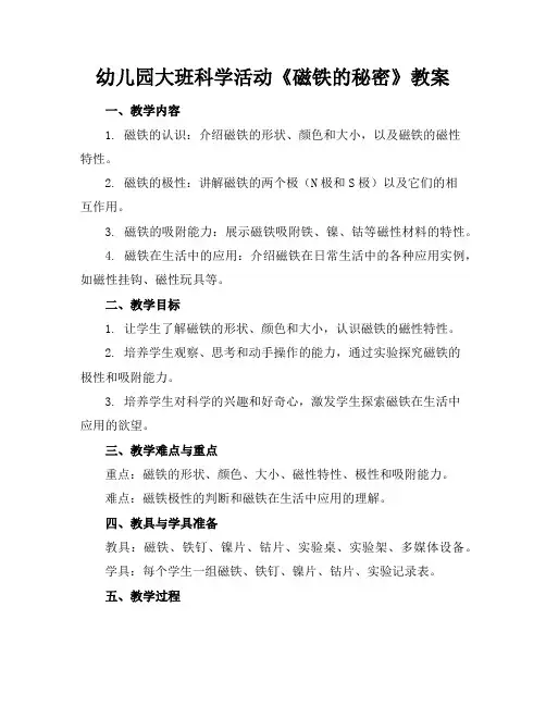 幼儿园大班科学活动《磁铁的秘密》教案