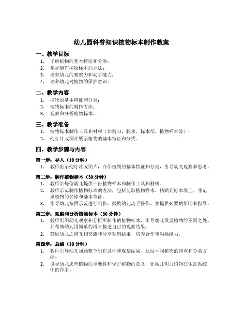 幼儿园科普知识植物标本制作教案