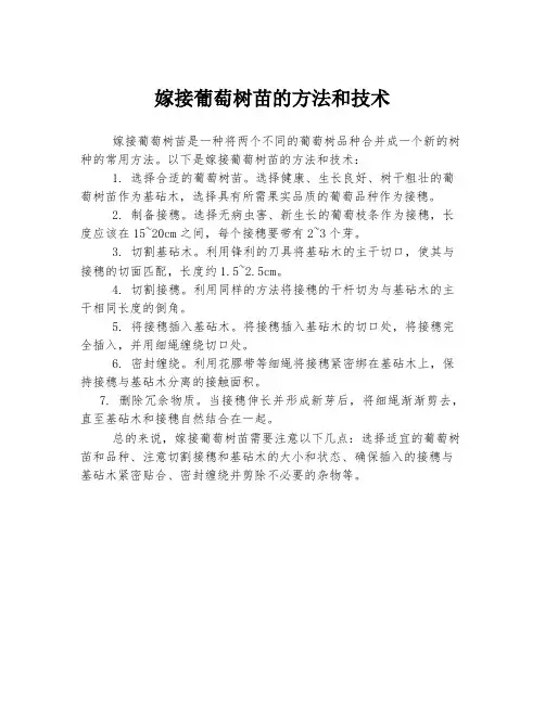 嫁接葡萄树苗的方法和技术