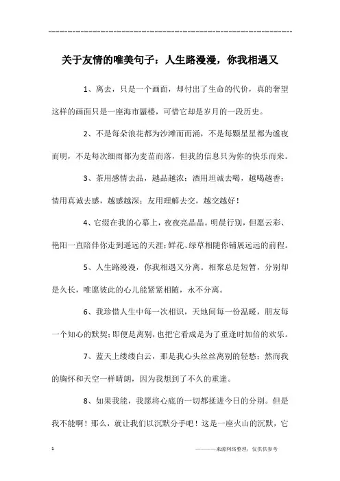 关于友情的唯美句子：人生路漫漫,你我相遇又