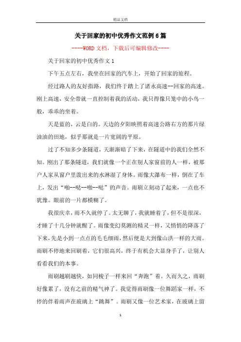 关于回家的初中优秀作文范例6篇
