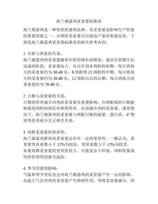 海兰褐蛋鸡采食量标准表