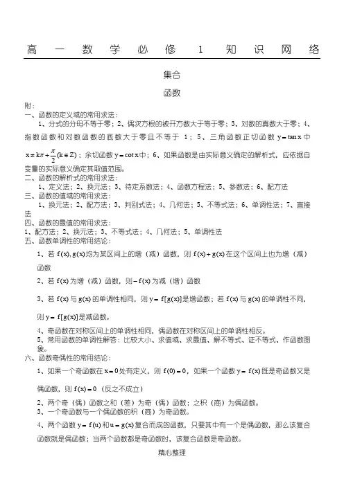 高中数学必修1-5知识网络结构图