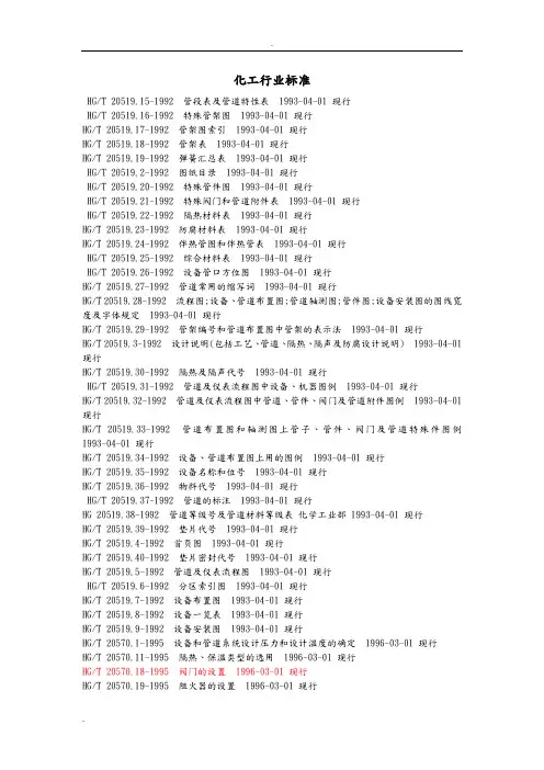 化工部及石油化工行业标准