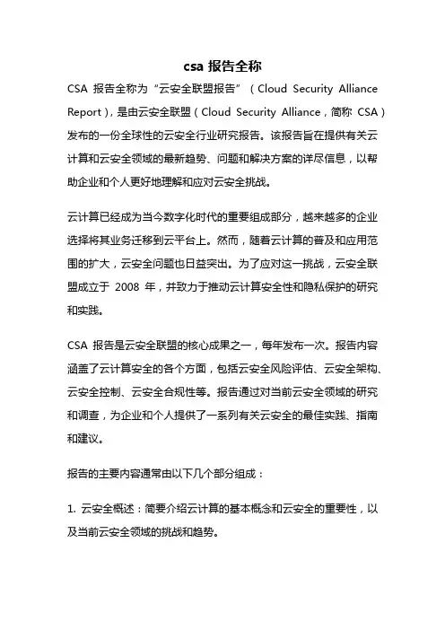 csa报告全称