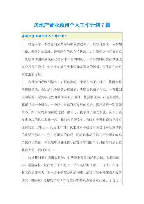 房地产置业顾问个人工作计划7篇