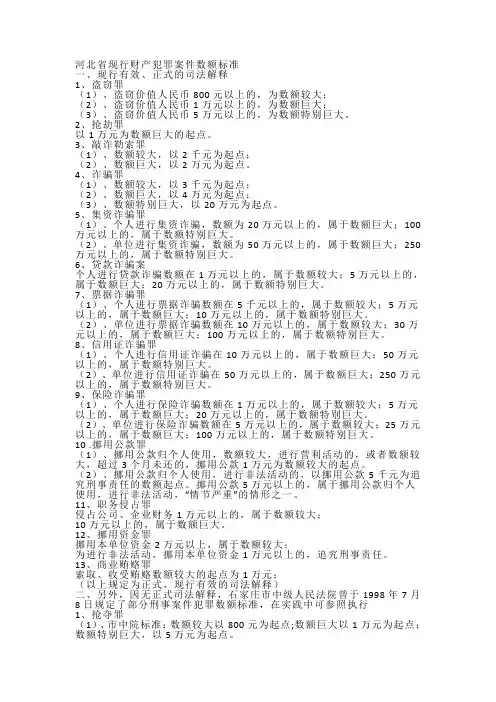 河北省现行财产犯罪案件数额标准