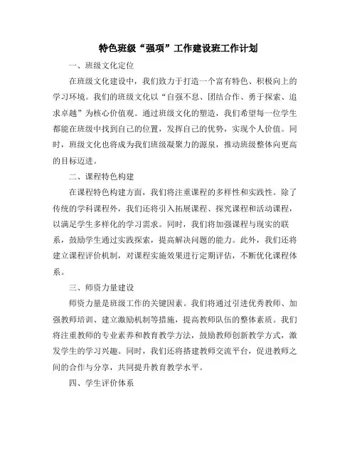 特色班级“强项”工作建设班工作计划