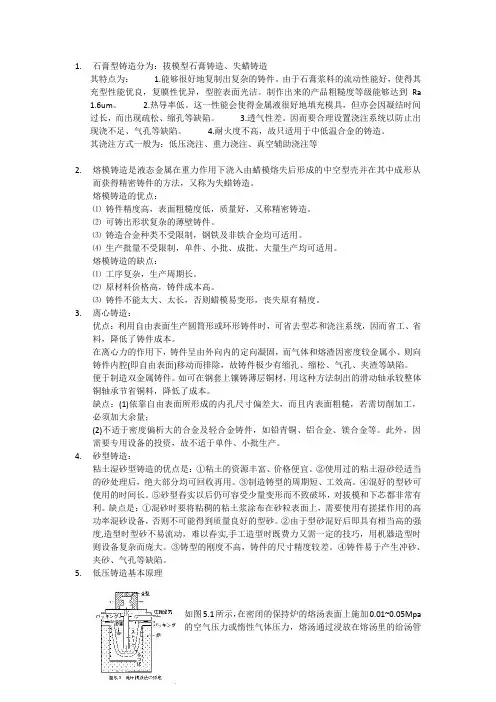 石膏、熔模、砂型、离心、低压铸造优缺点