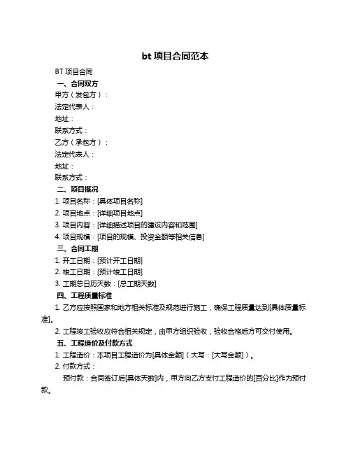 bt项目合同范本