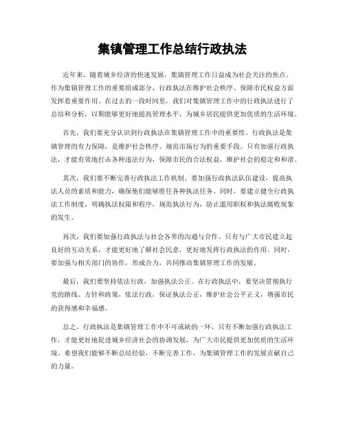 集镇管理工作总结行政执法