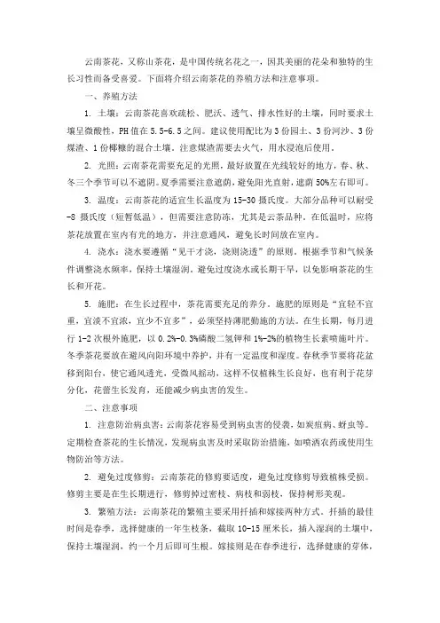 云南茶花的养殖方法和注意事项