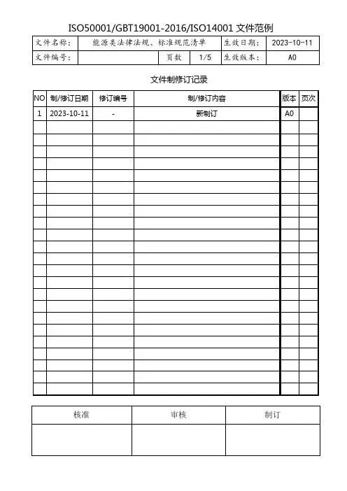 能源管理法律法规、标准规范清单(2023年最新)
