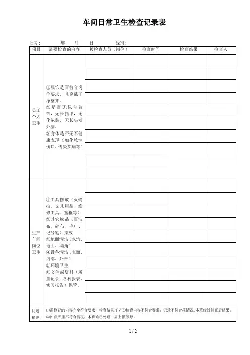 生产车间日常卫生检查记录表