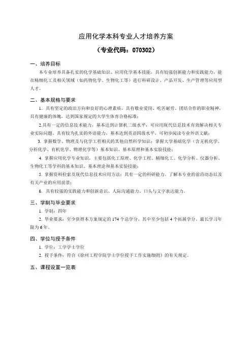 应用化学专业本科人才培养方案